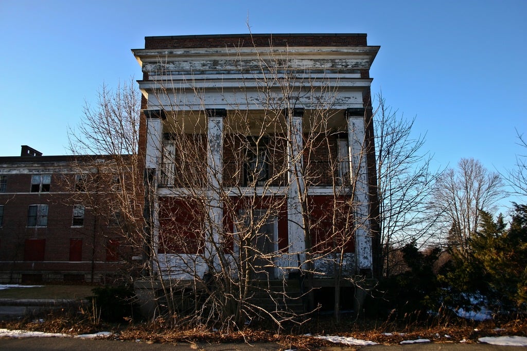 The remains of Kings Park Psychiatric Center in winter