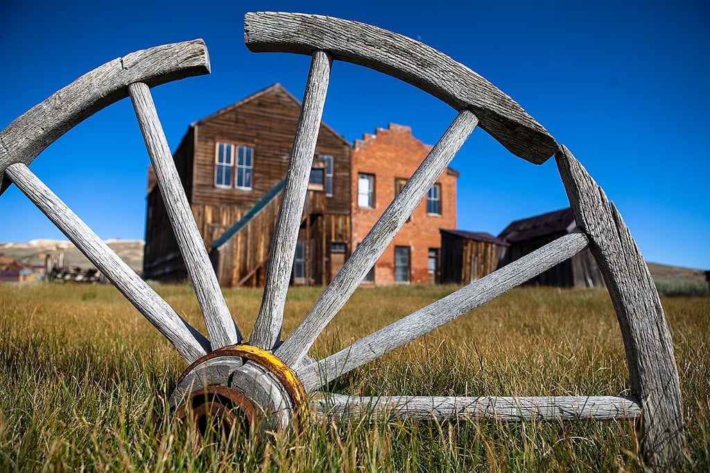 A wagon wheel at Bodie, California