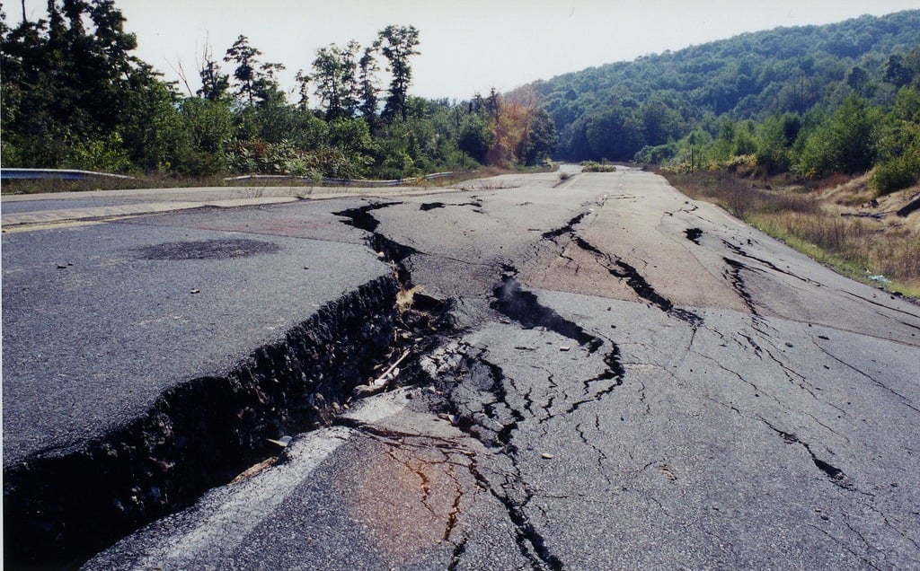 A crack in the road in Centralia, PA