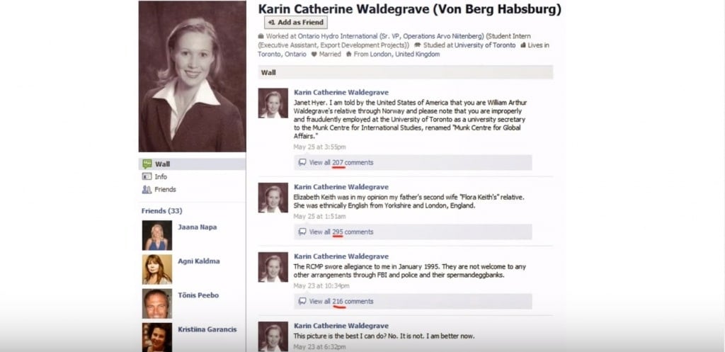 A screenshot of Karin Catherine Waldegrave's Facebook profile