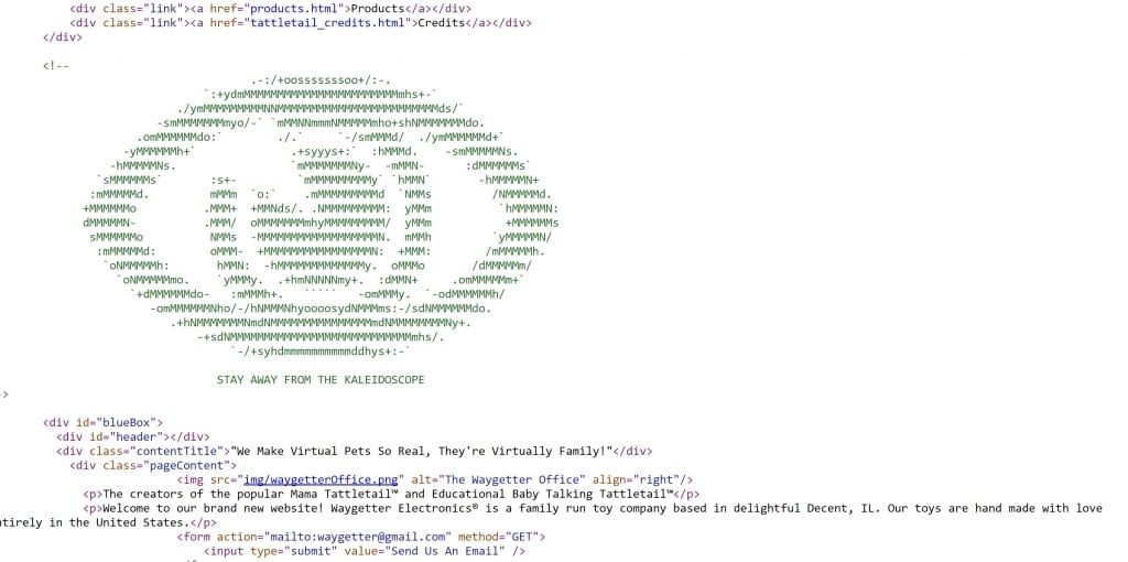 Source code of the previous screenshot. The code looks like a giant eyeball now