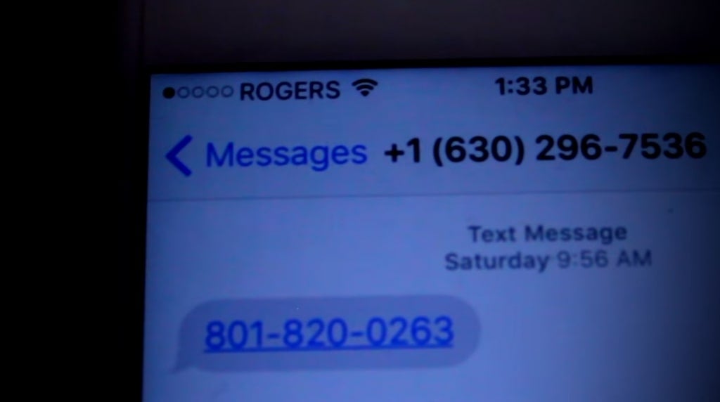 A screenshot of a text message reading, "801-820-0263"