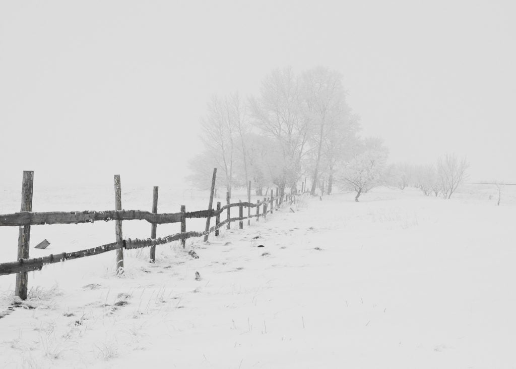 A fence in a snowy field