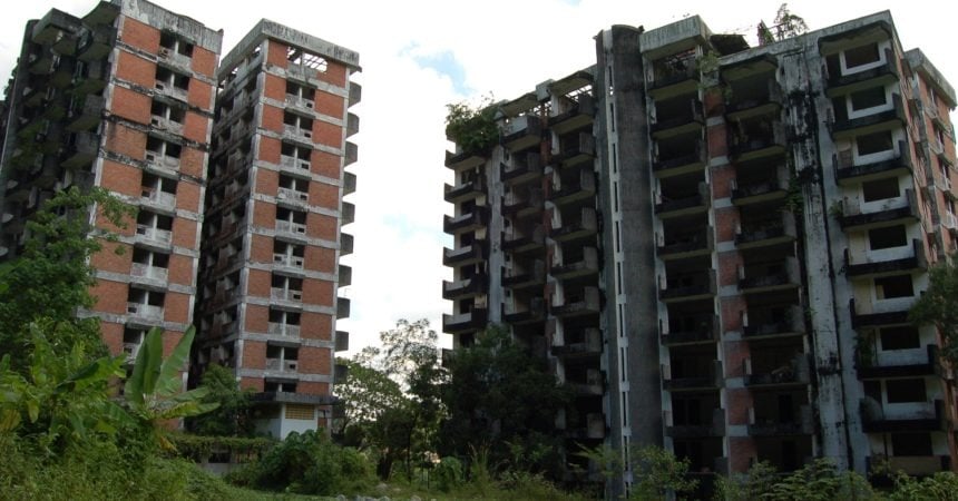 The ruins of Highland Towers