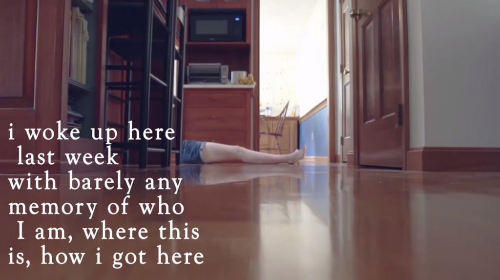 Screenshot from Mary Mary showing Mary's legs lying on the ground, extending out from behind the refrigerator