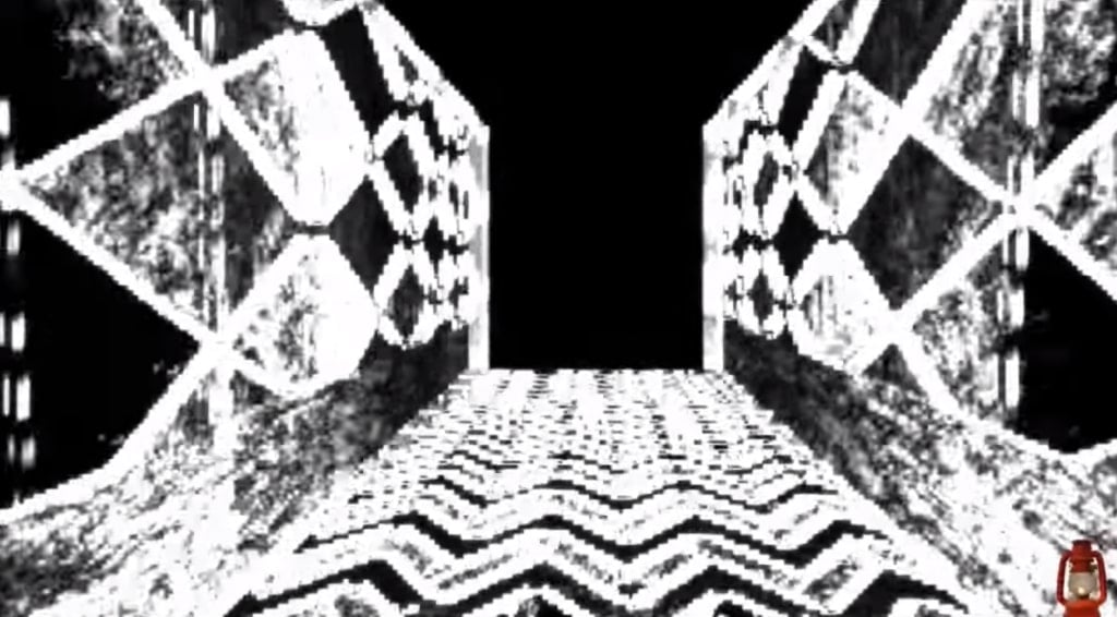 A screenshot from Sad Satan showing a black and white hallway
