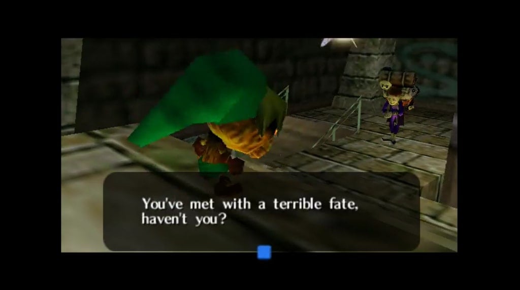 A screenshot from Ben Drowned: "You've met with a terrible fate, haven't you?"