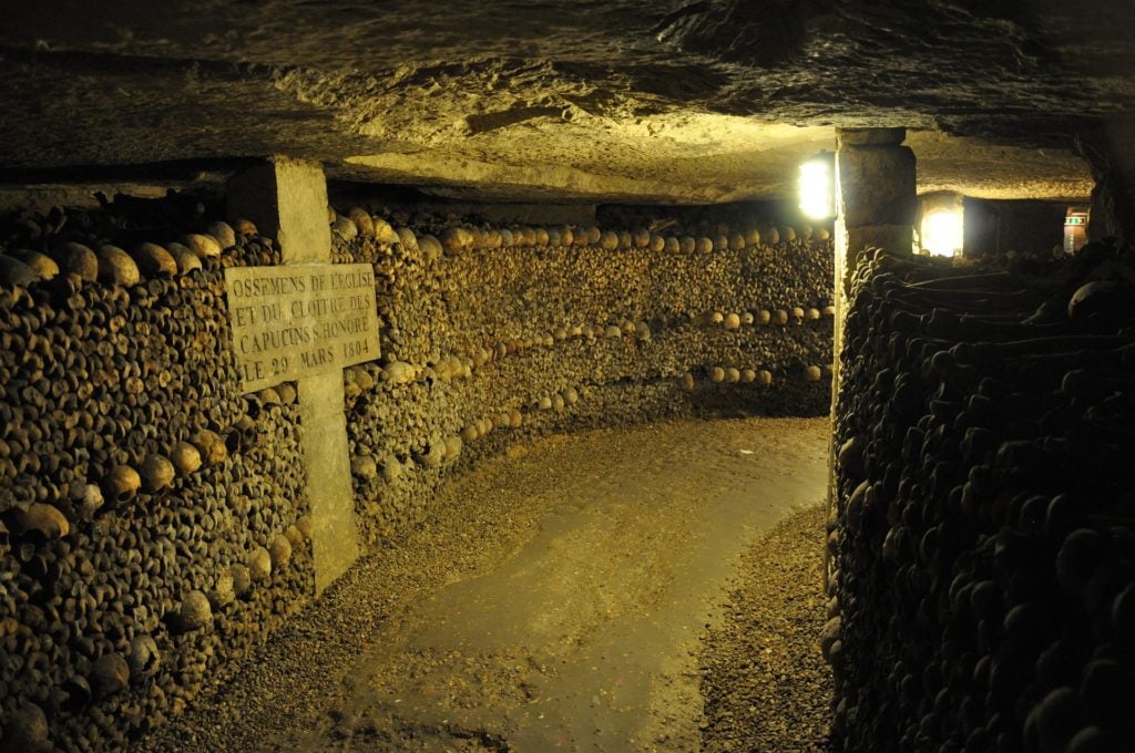 The interior of the Paris catacombs