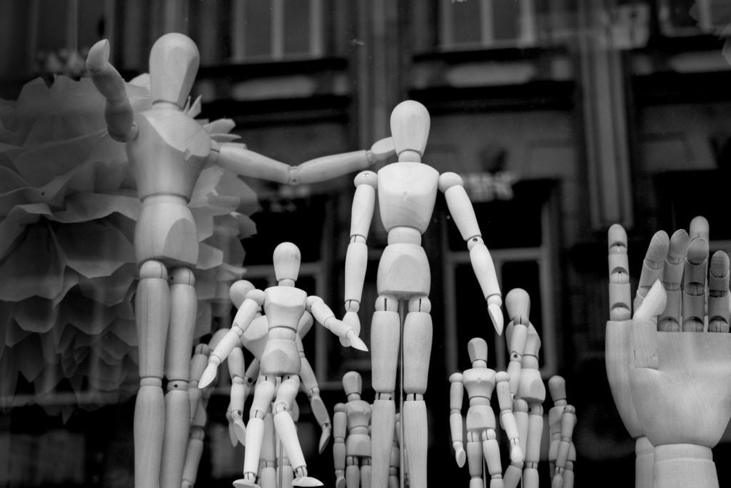 A collection of artist's mannequins