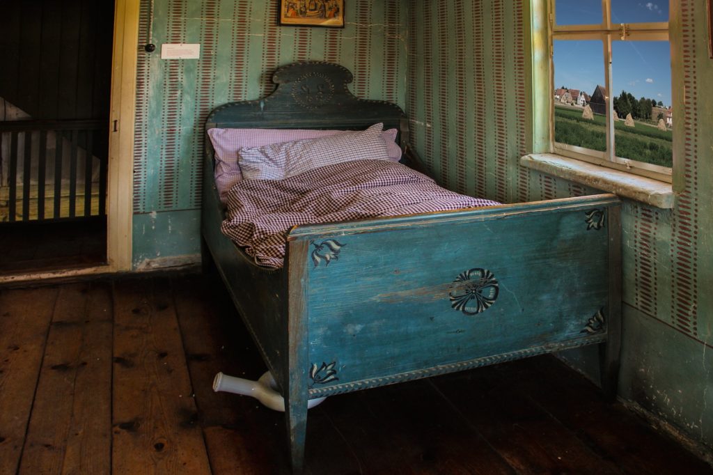 An old wooden bed