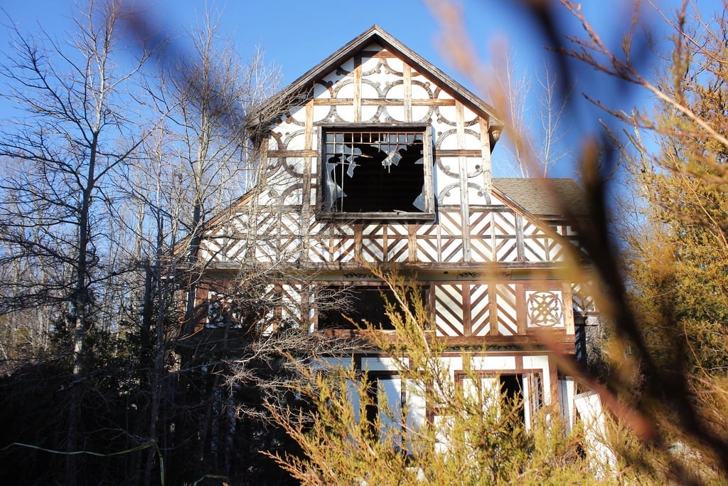 A Tudor-style building at the abandoned Virginia renaissance faire