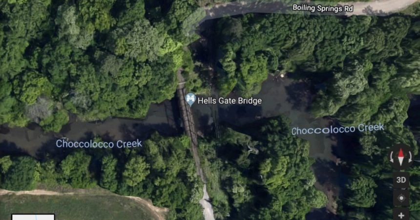 A satellite view of Hell's Gate Bridge on Google Maps