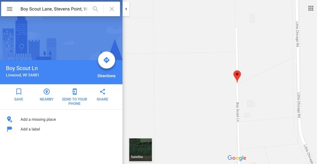 Boy Scout Lane on Google Maps