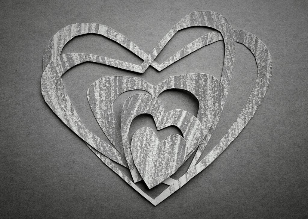 A cut-out paper heart