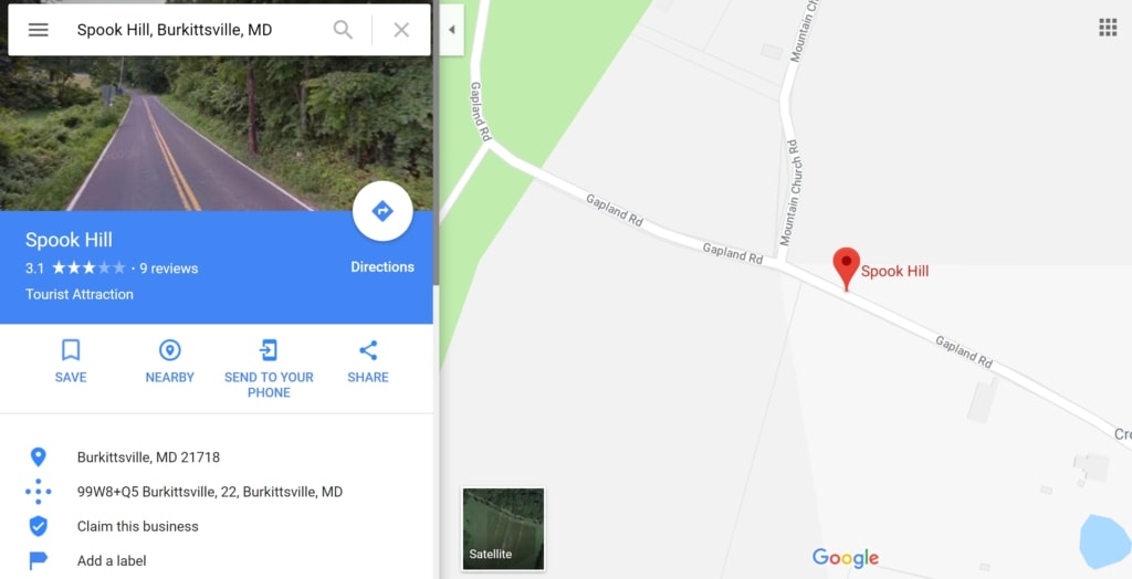 Spook Hill on Google Maps