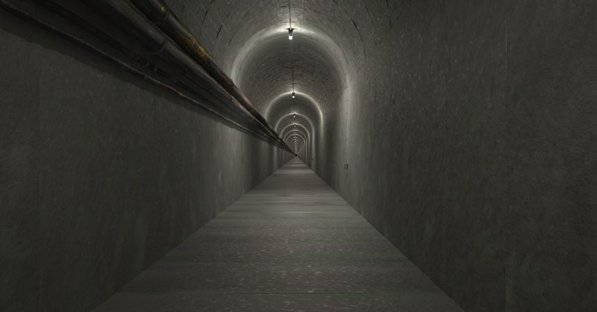 A long, dim hallway