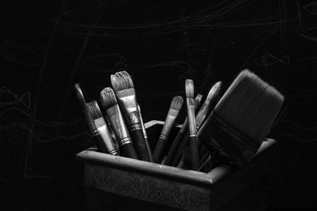 Paint brushes in a box