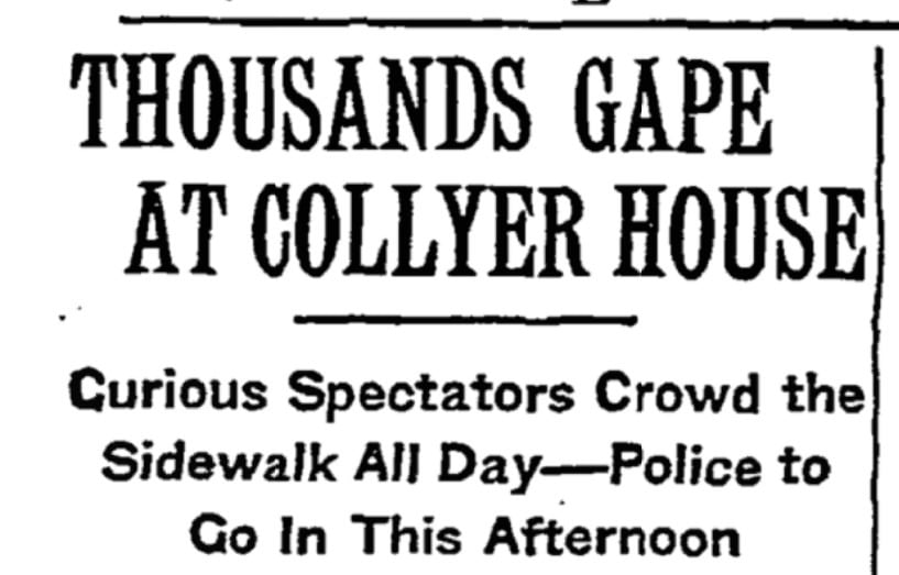 Newspaper headline announcing the Collyers' deaths