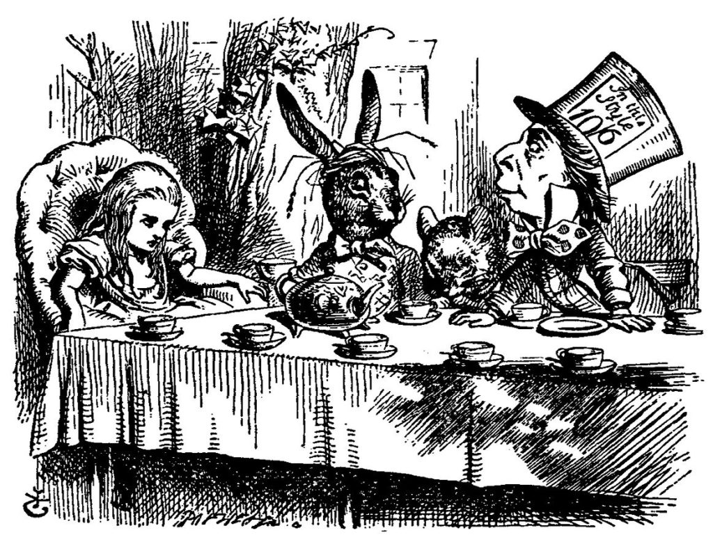 n illustration of the Mad Tea Party from Alice in Wonderland