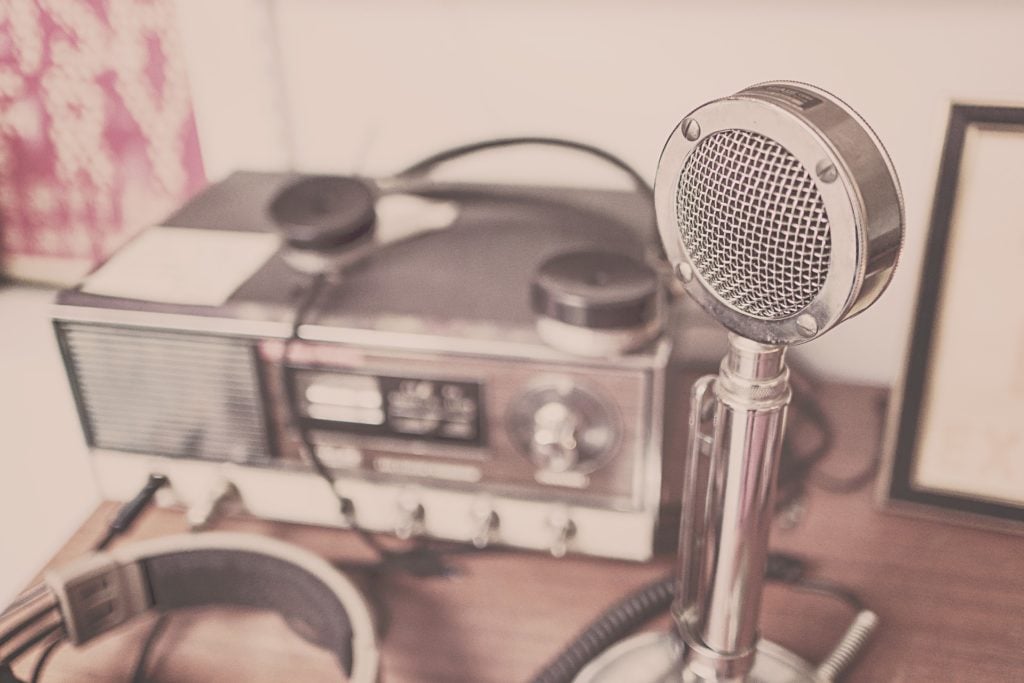 An old timey microphone and radio