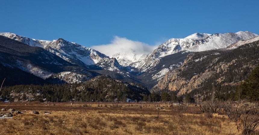 A photograph of Rocky Mountain National Park on a sunny day in December.