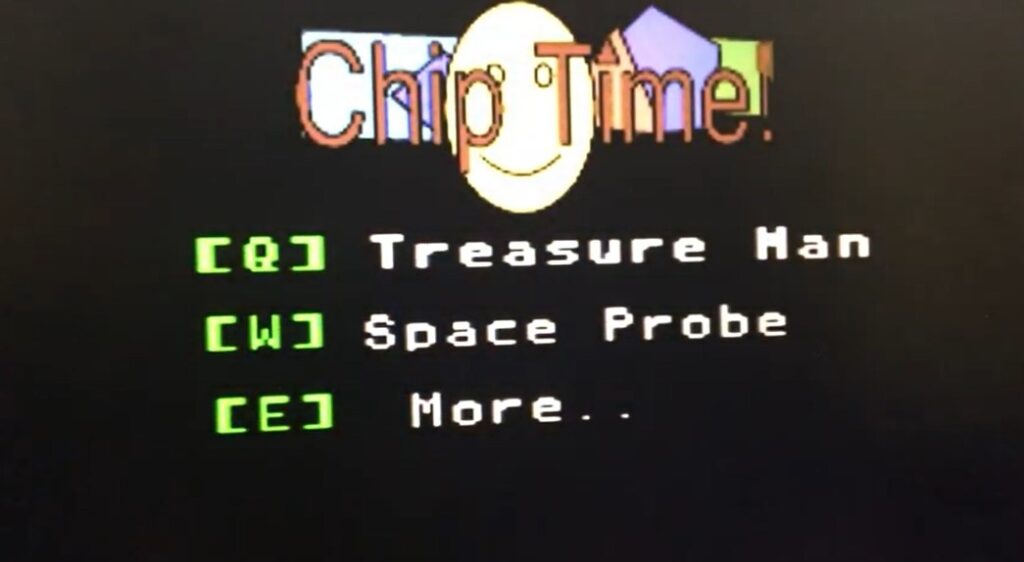 A screenshot of the main title screen for the fictional DOS-era computer game 'Chip Time.'