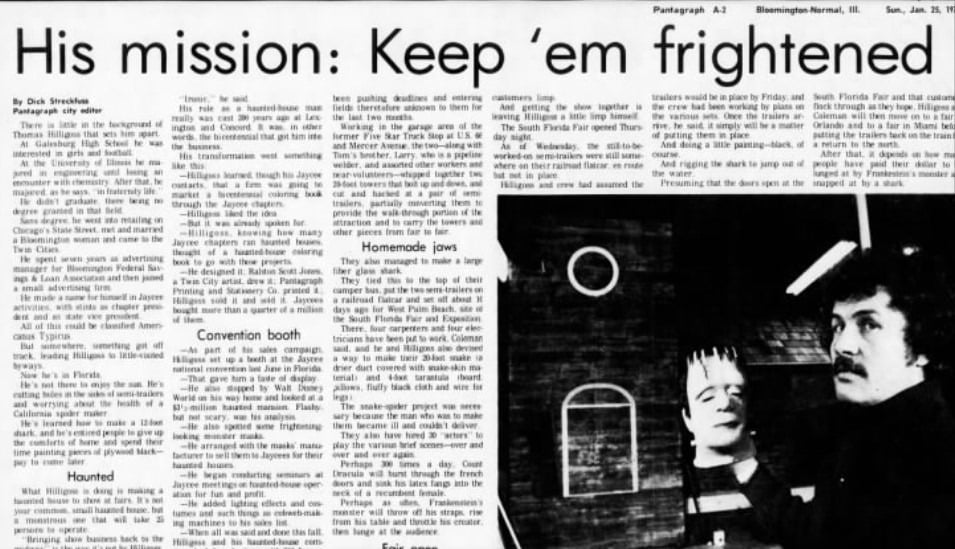 A newspaper article on Tom Hilligoss published on Jan. 25, 1976 in the Pantagraph.