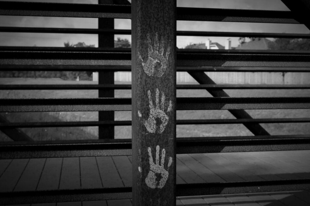 Bridge with handprints