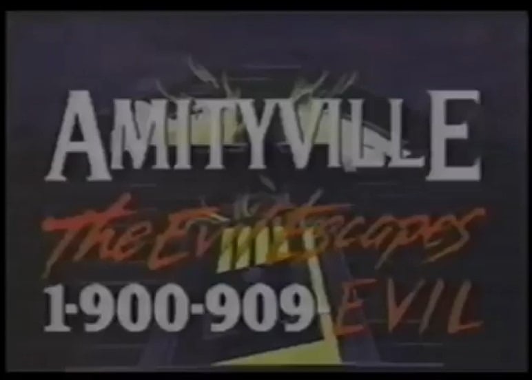 A screenshot from the Amityville Horror phone number commercial