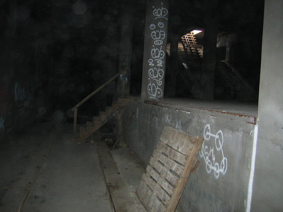 A platform in the abandoned Cincinnati Subway, shot from where the track would have been - except that no track was ever laid.