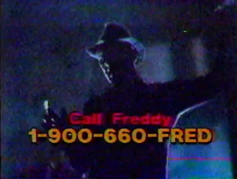 A screenshot from a commercial for the Nightmare On Elm Street hotline
