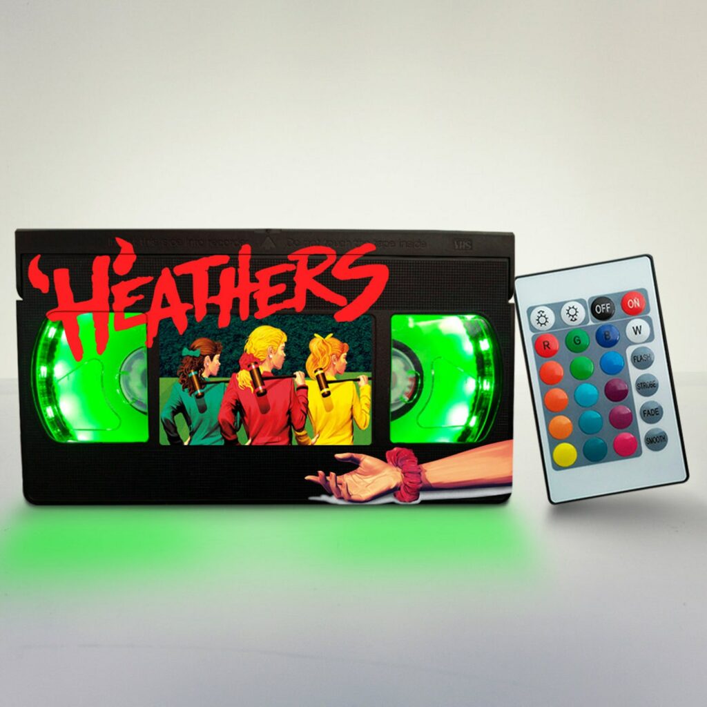 A lamp made out of an old Heathers VHS