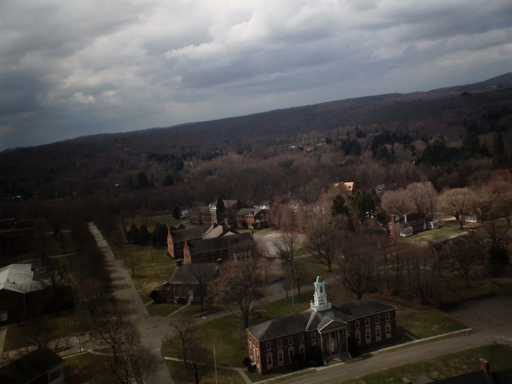 An aerial view of the grounds of Fairfield Hills