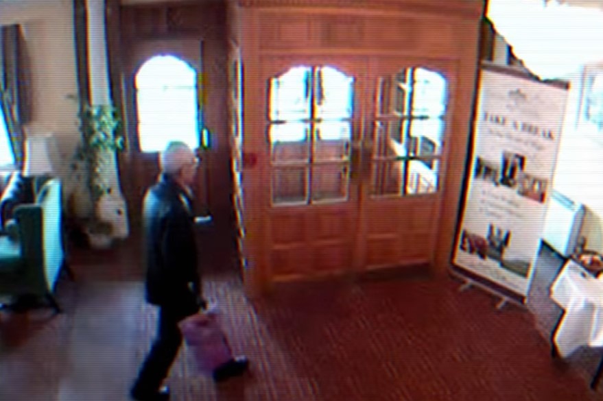 CCTV footage of Peter Bergmann leaving the Sligo City Hotel, purple bag in hand