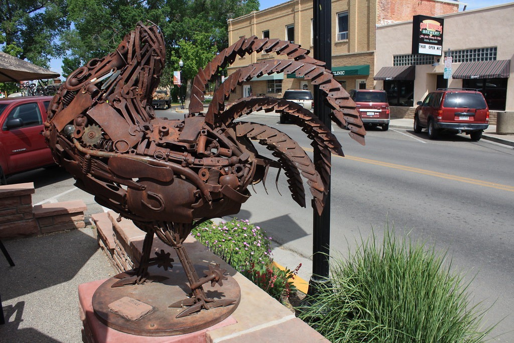 The sculpture of Mike the Headless Chicken in downtown Fruita, Colorado