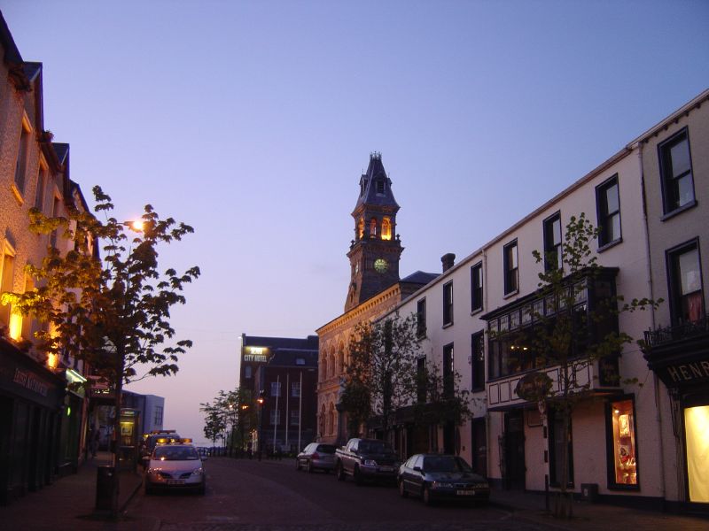 A street in Sligo, Ireland at night