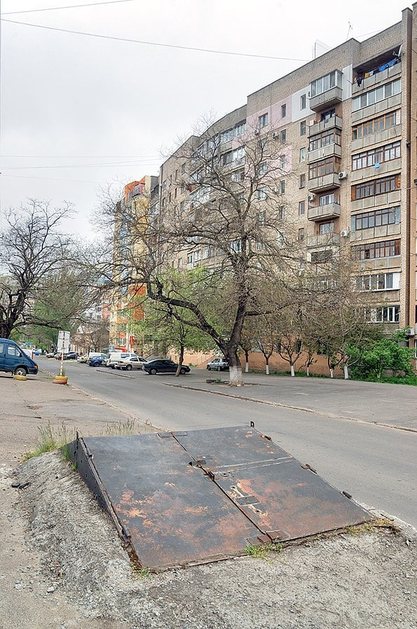 A boarded-up entrance to the Odessa catacombs