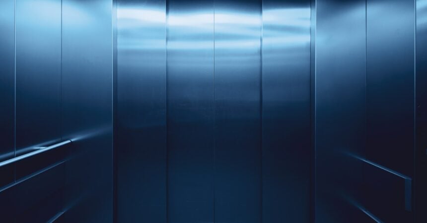 Elevator doors, closed, viewed from the inside