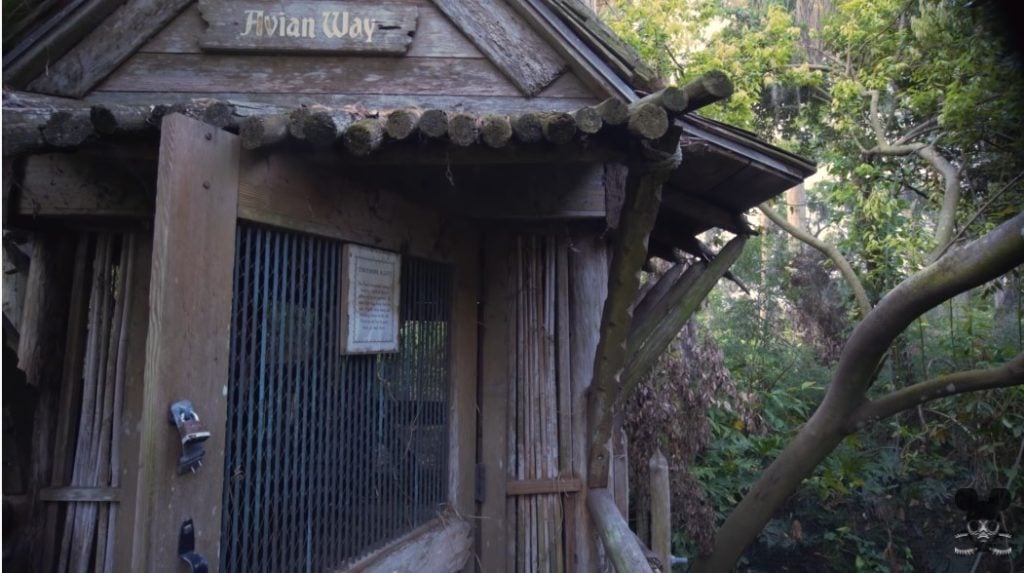 A hut labeled Avian Way on the abandoned Discovery Island at Walt Disney World