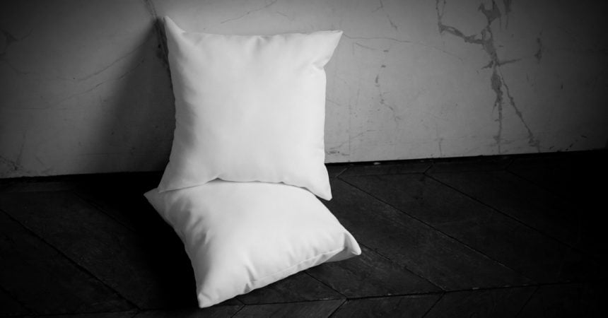 Two white pillows lying on a wood floor