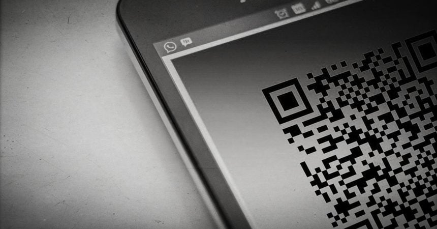 A QR code displayed on a smartphone screen