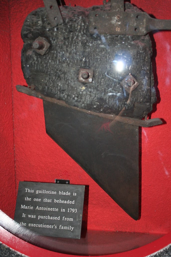 The guillotine blade on display at Madame Tussauds