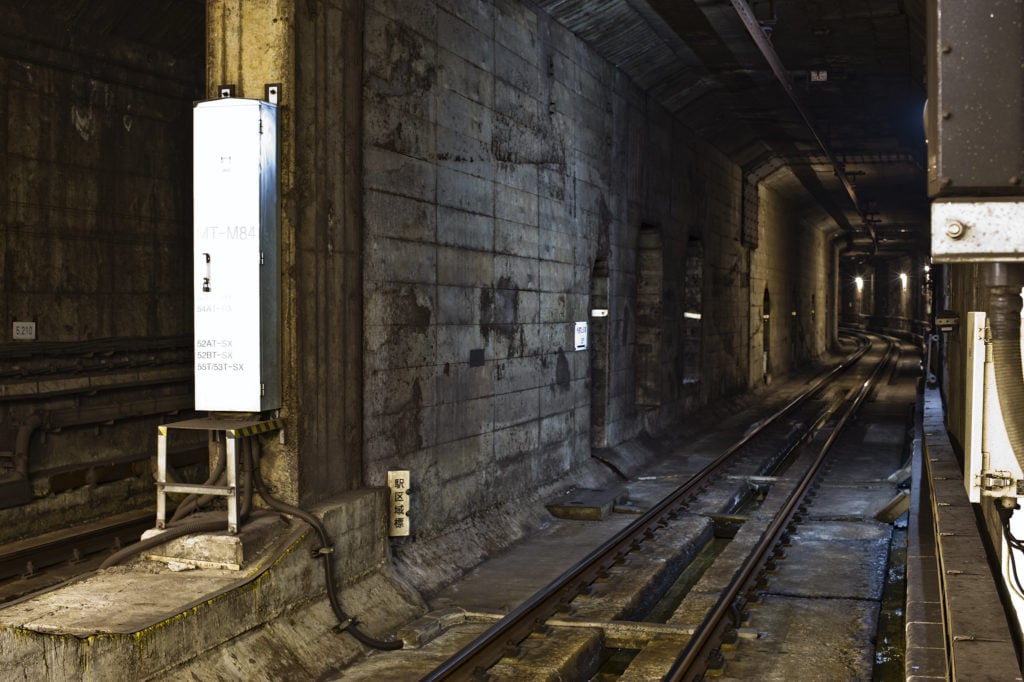 The track of the Hibiya line at Akihabara Station on the Tokyo Metro