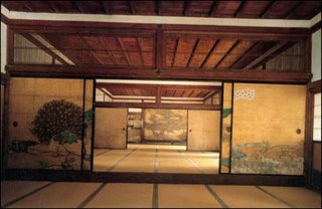 A series of Japanese tatami rooms with ornate shoji screens
