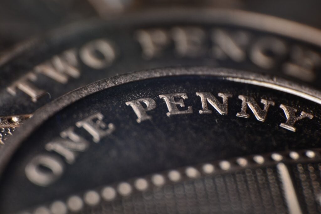 A close-up of a penny