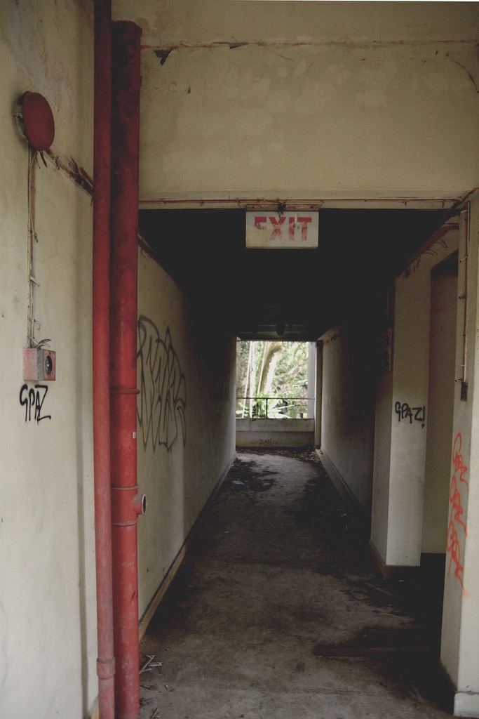 A hallway at the abandoned hostel