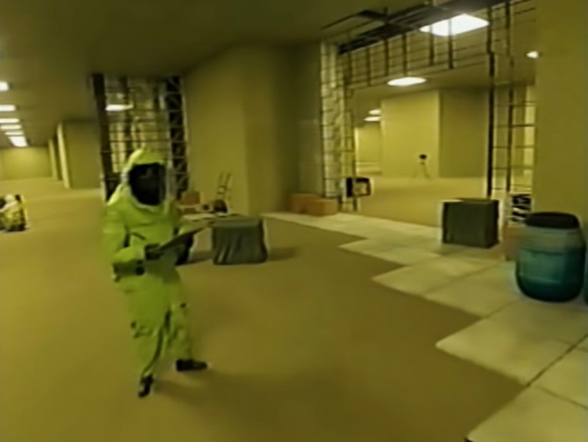 Construction within the Backrooms in the video Backrooms - Motion Detected