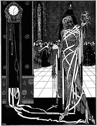 An illustration of the Masque of the Red Death