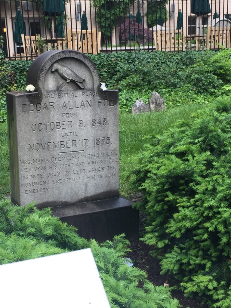 The cenotaph at the site of Edgar Allan Poe's original grave in Baltimore