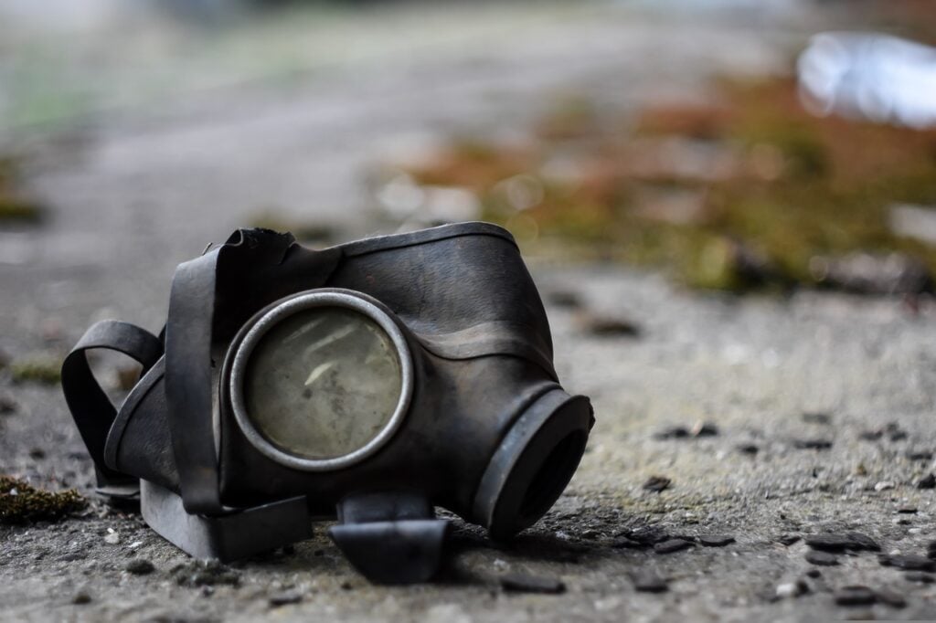 a gas mask lying on the ground